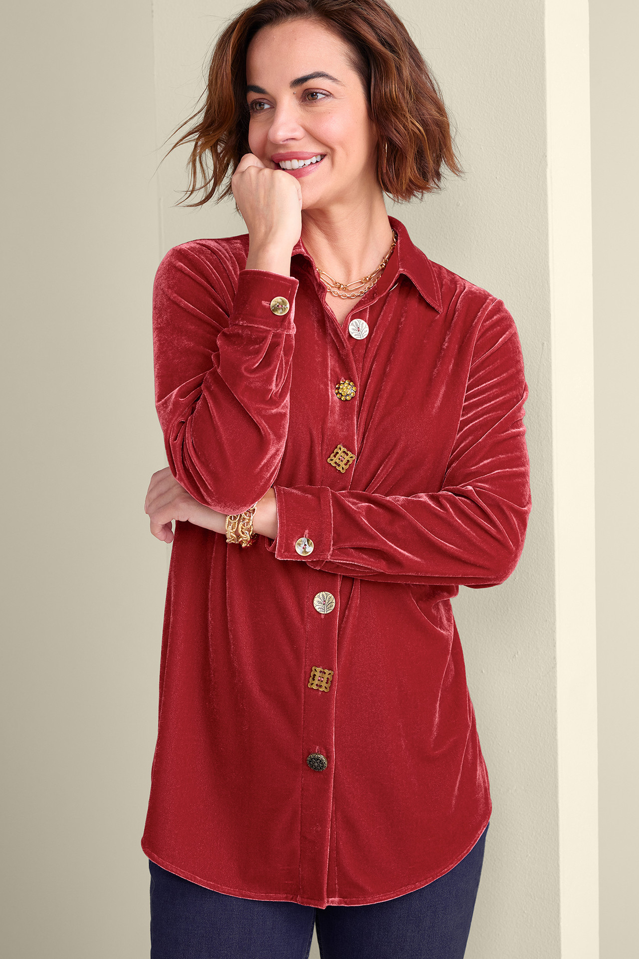 Filigree Velvet Boyfriend Shirt - Soft Surroundings Outlet