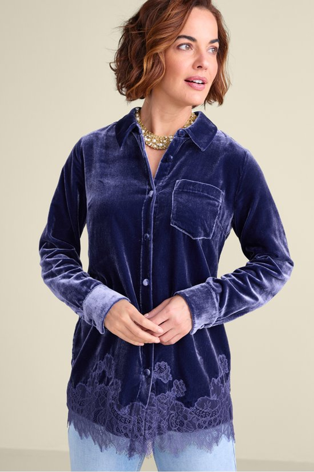 Eden Velvet and Lace Shirt - Soft Surroundings Outlet