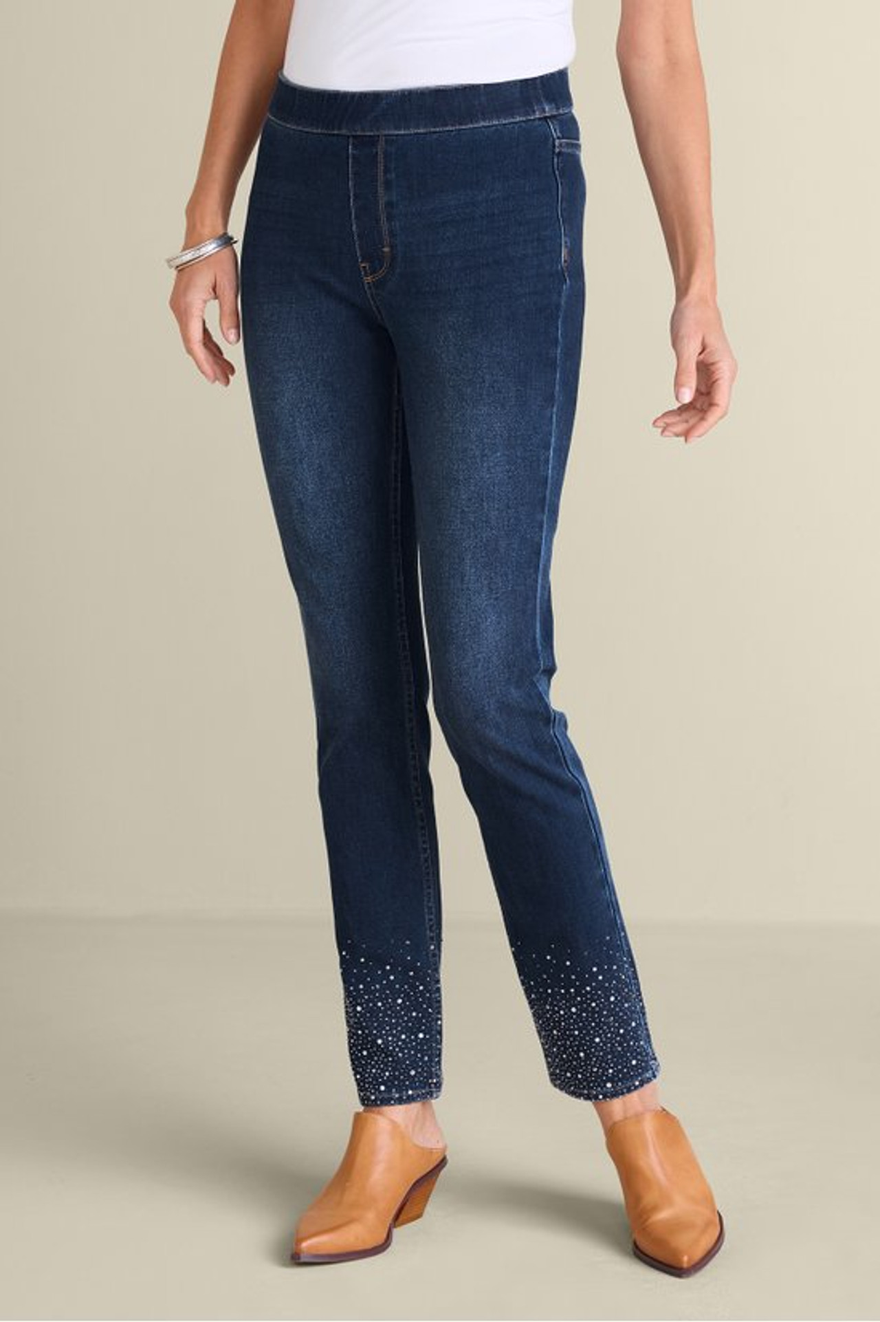 Ultimate Denim Crystal Pull-On Slim Leg Jeans - Soft Surroundings Outlet