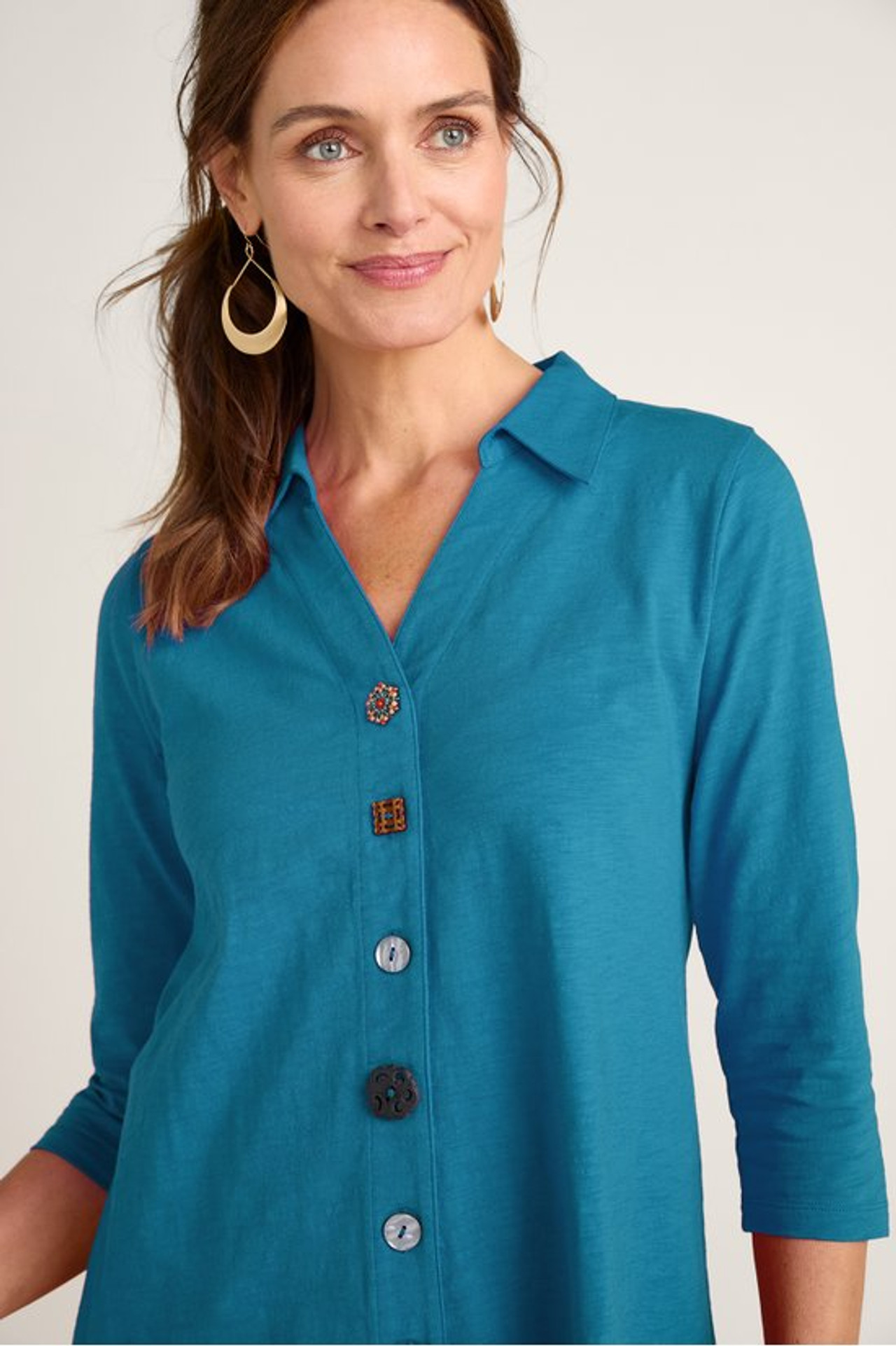 Danielle Button 3/4 Sleeve Tunic - Soft Surroundings Outlet