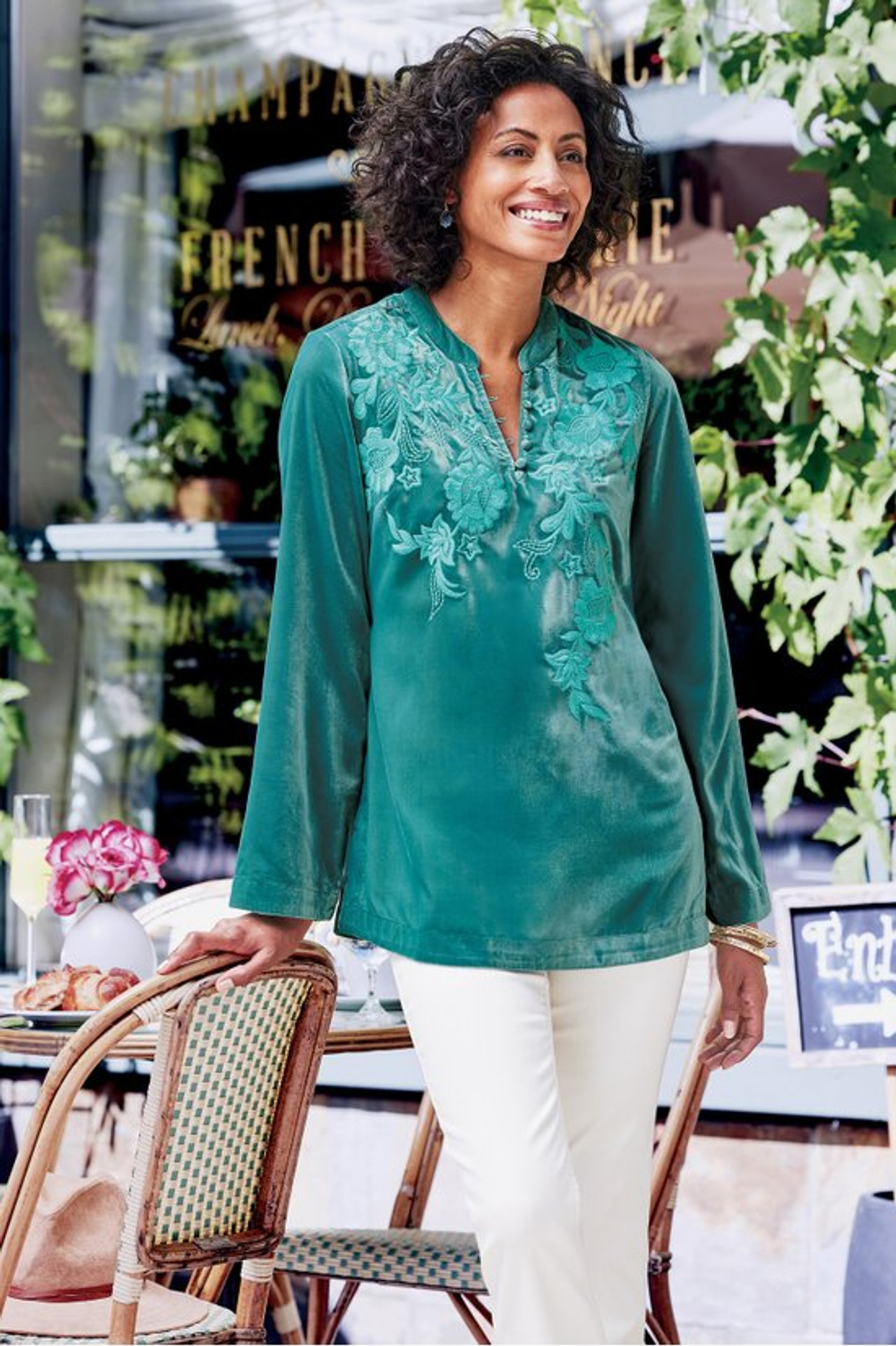 Gilda Embroidered Velvet Tunic - Soft Surroundings Outlet