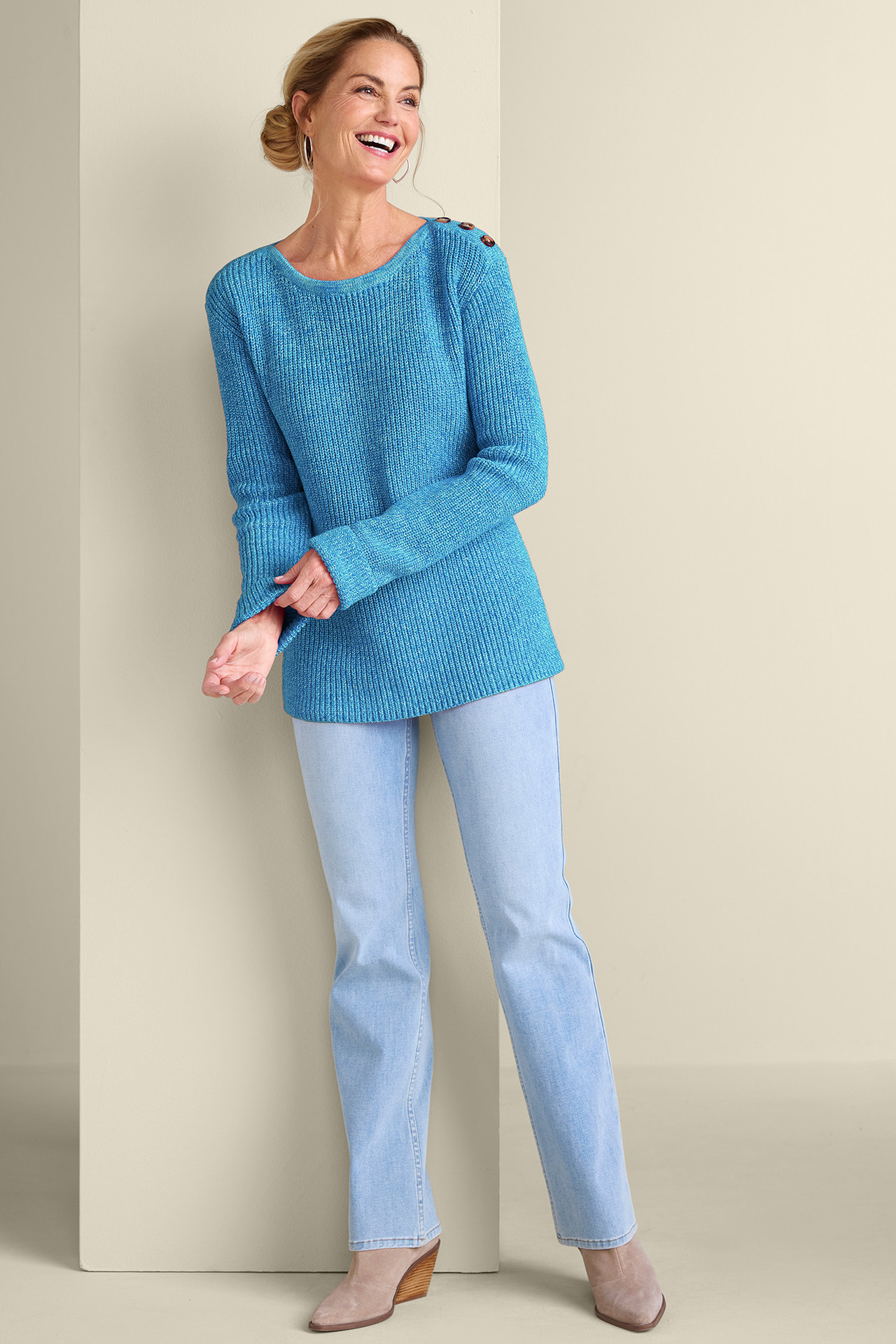 Francine Button-Shoulder Sweater - Soft Surroundings Outlet
