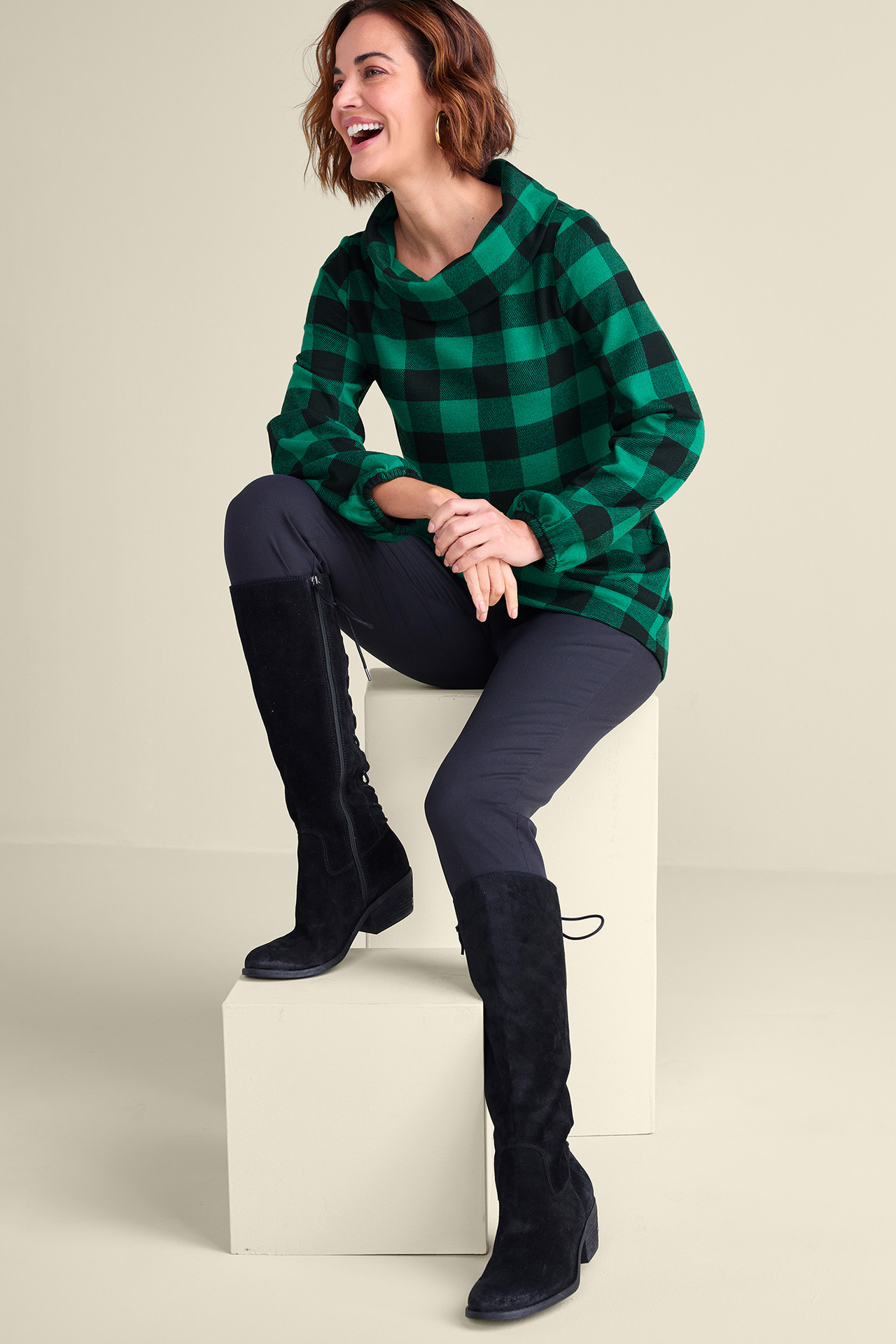 Plaid Perfection Cowl Neck Tunic - Soft Surroundings Outlet