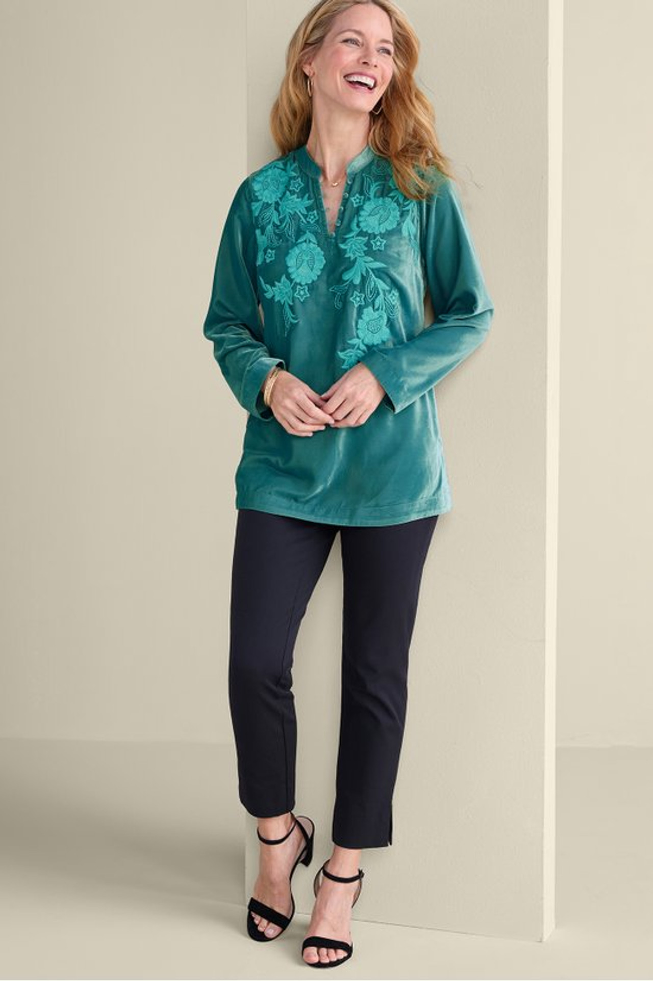 Gilda Embroidered Velvet Tunic - Soft Surroundings Outlet