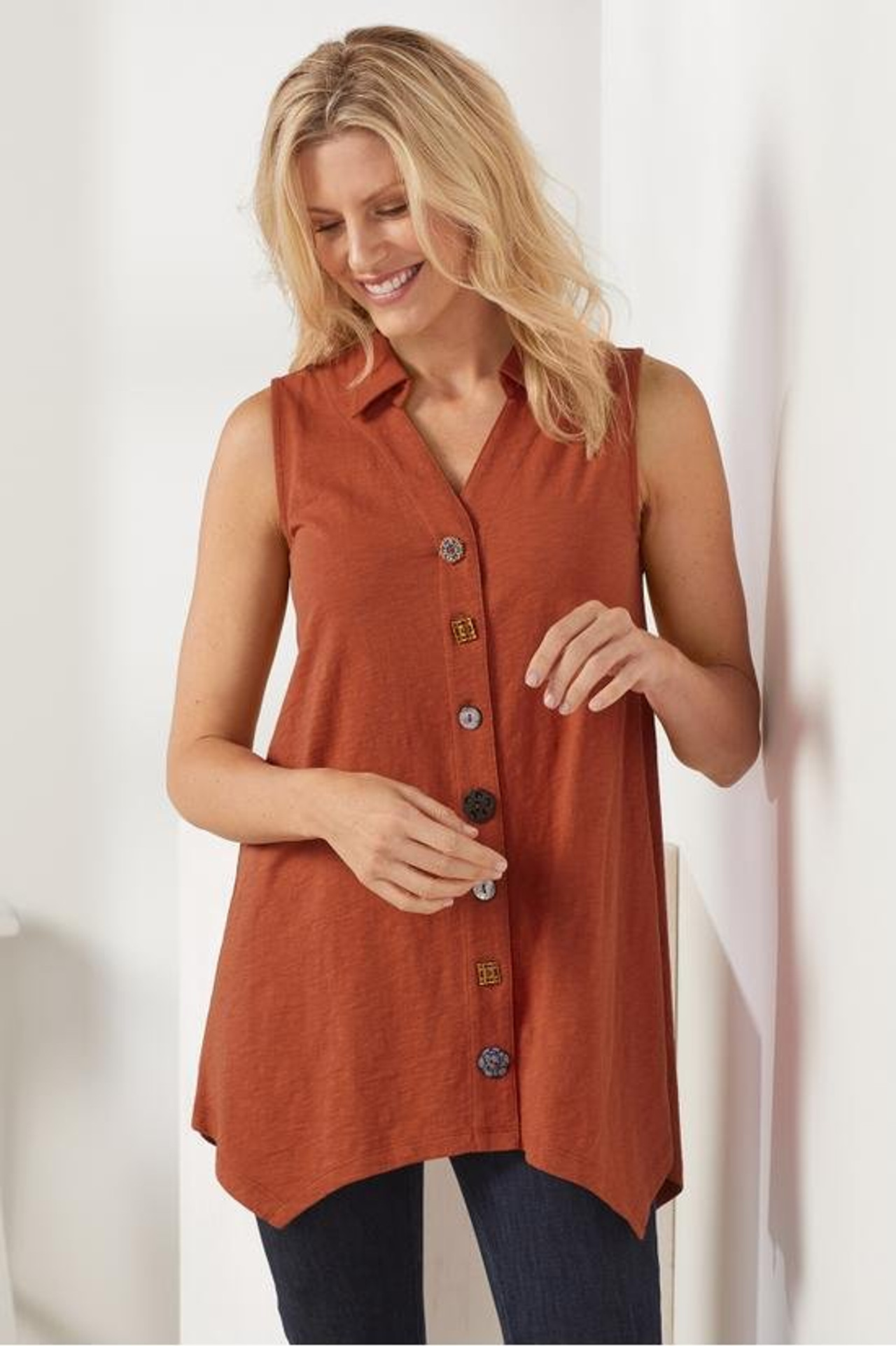 Danielle Button Sleeveless Tunic - Soft Surroundings Outlet