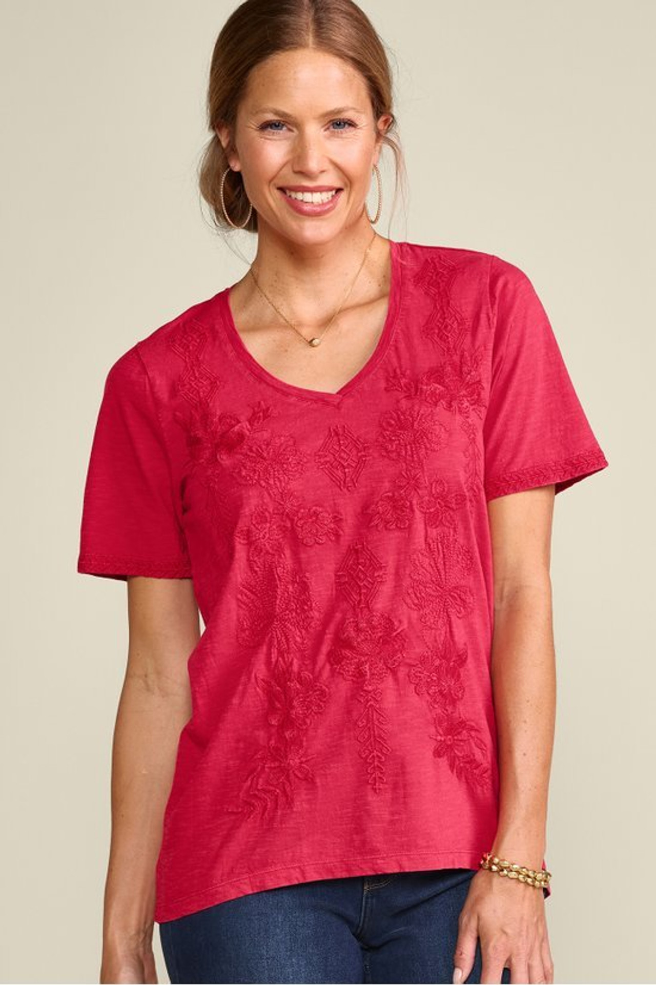 Santorini Embroidered Tee - Soft Surroundings Outlet
