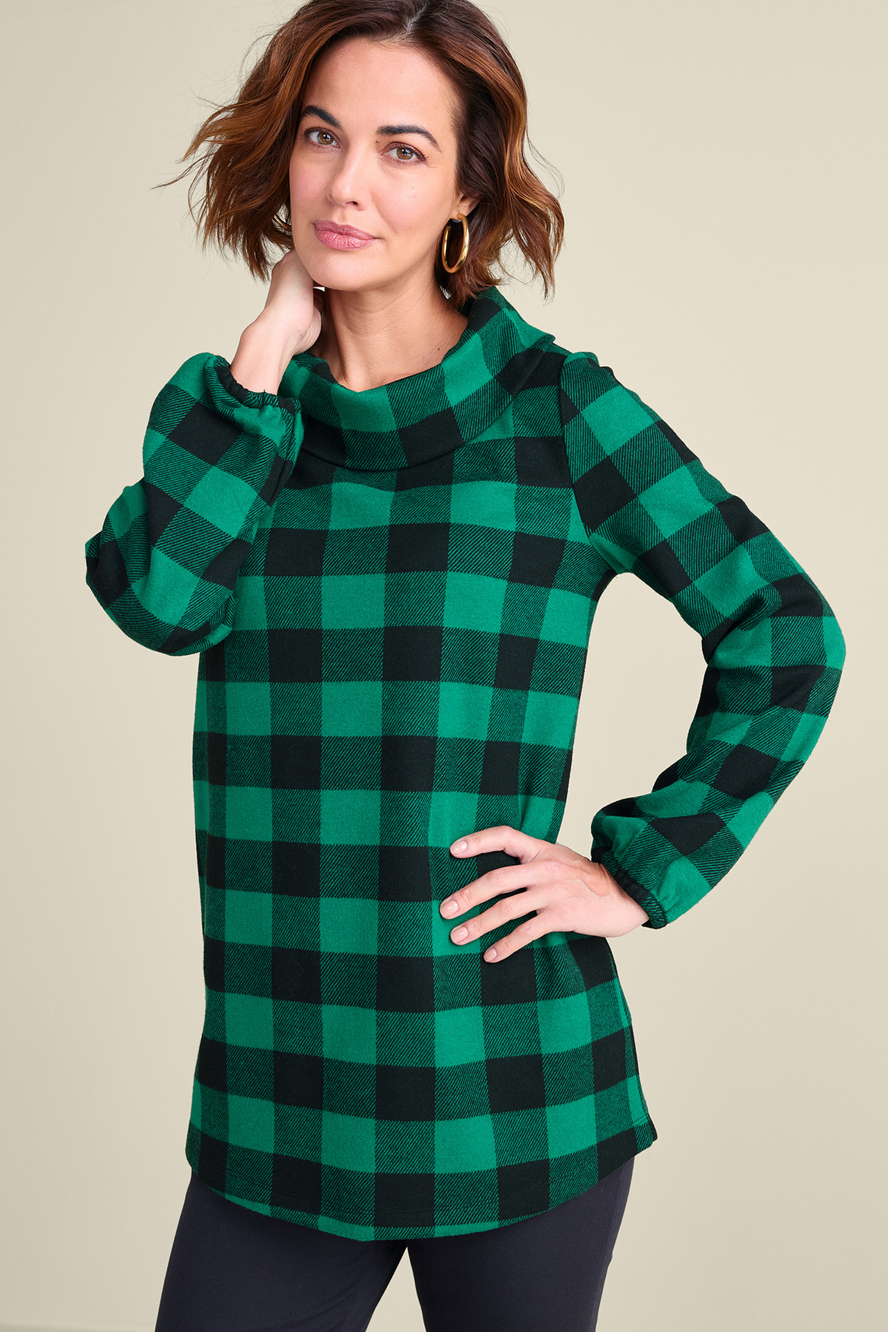Plaid Perfection Cowl Neck Tunic - Soft Surroundings Outlet