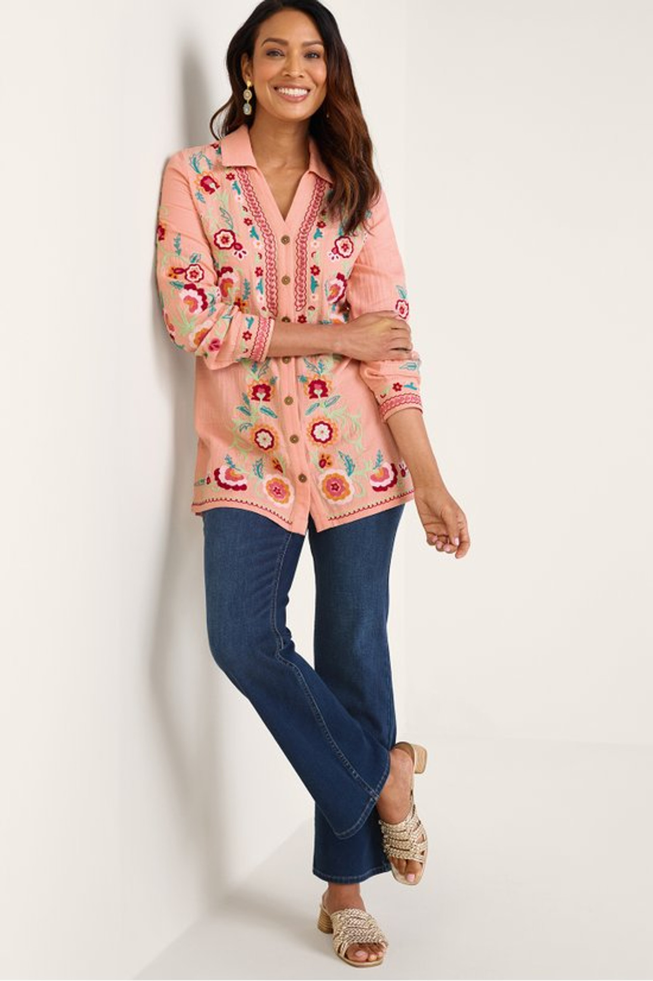 Alessia Embroidered Gauze Tunic - Soft Surroundings Outlet