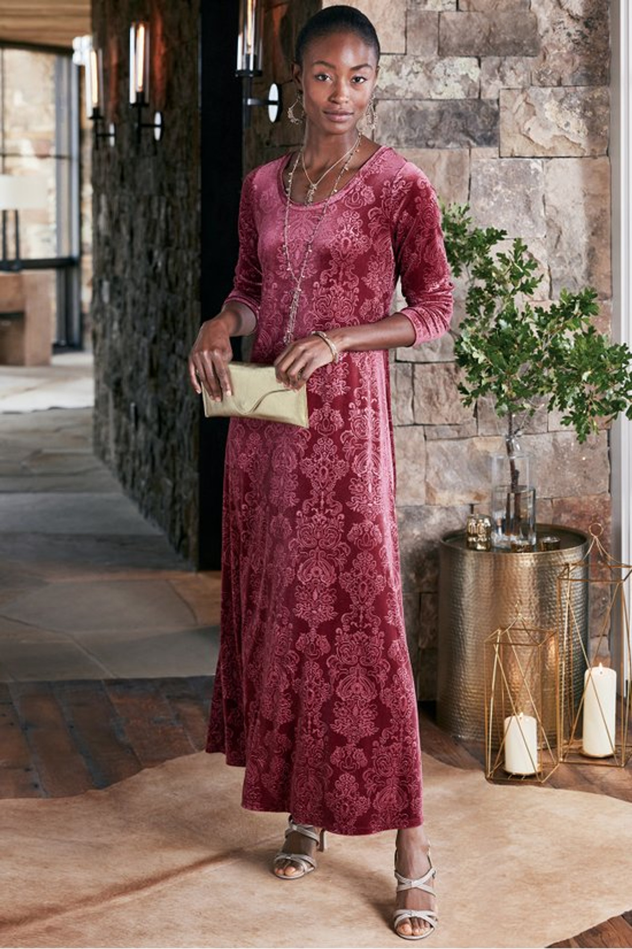 Santiago Embossed Velvet Dress - Soft Surroundings Outlet