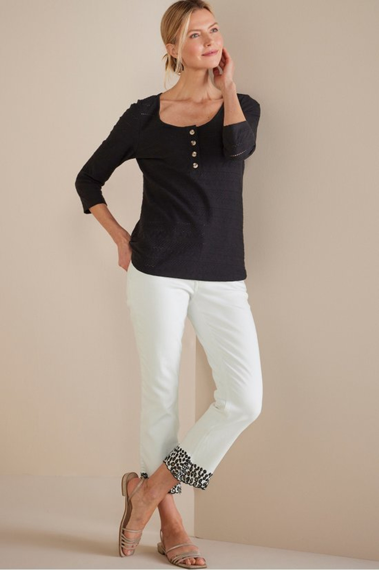 Solene Eyelet Denim Crop Jeans - Soft Surroundings Outlet