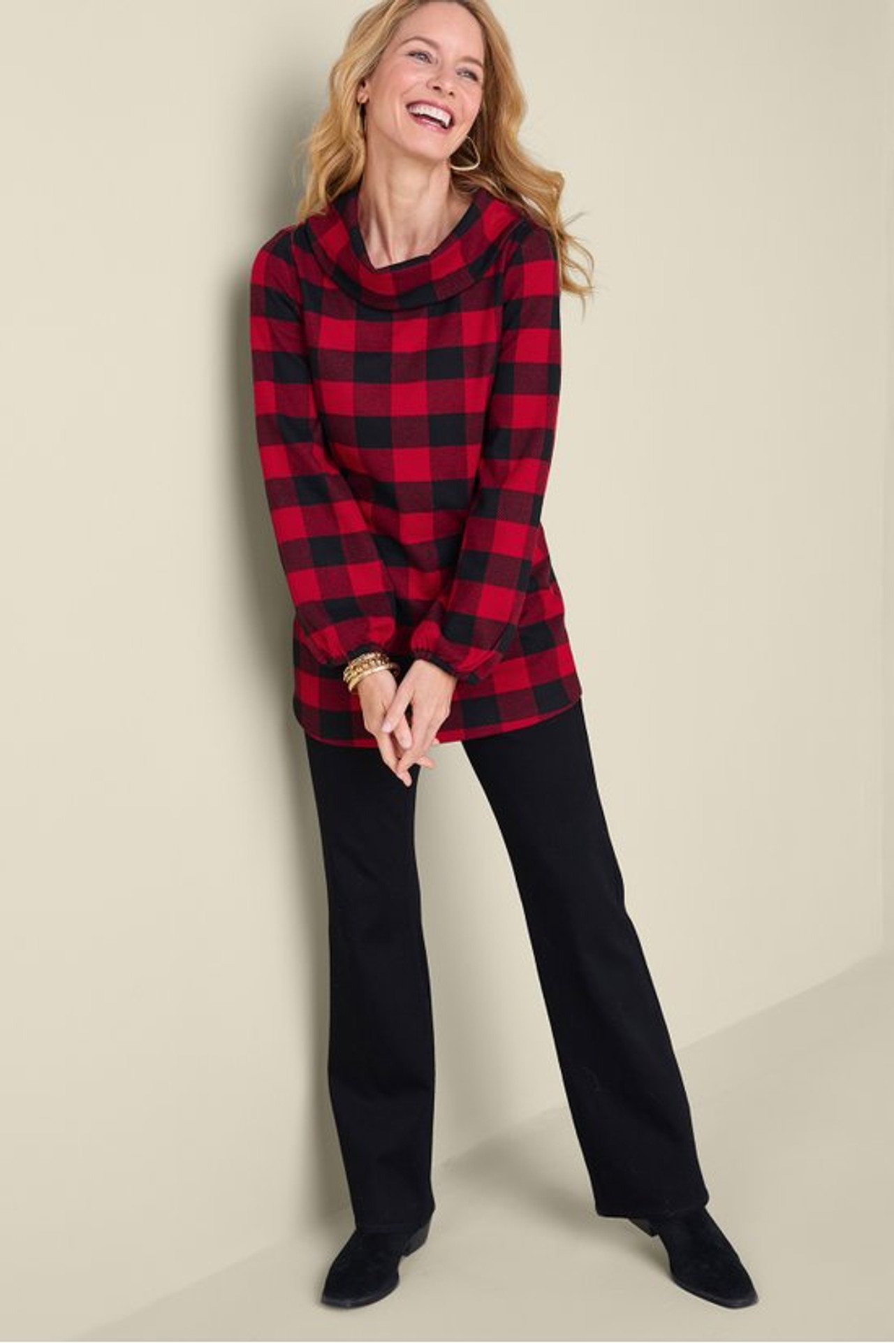 Plaid Perfection Cowl Neck Tunic - Soft Surroundings Outlet