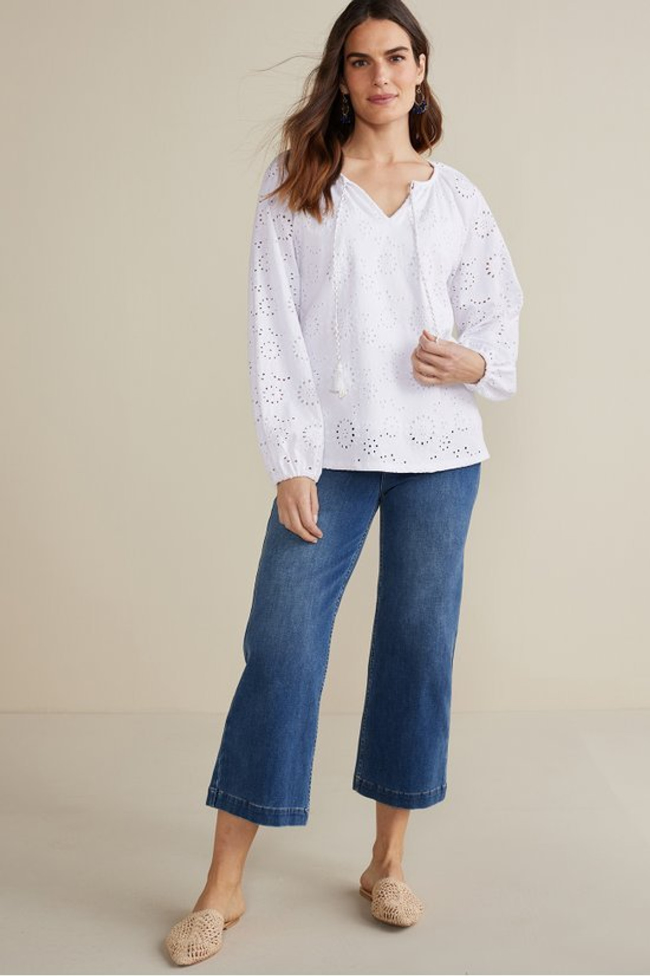 Rhiannon Eyelet Peasant Top - Soft Surroundings Outlet