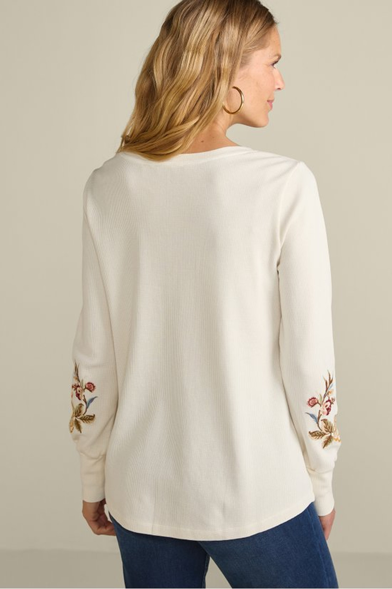 Krissy Embroidered Waffle Pullover - Soft Surroundings Outlet
