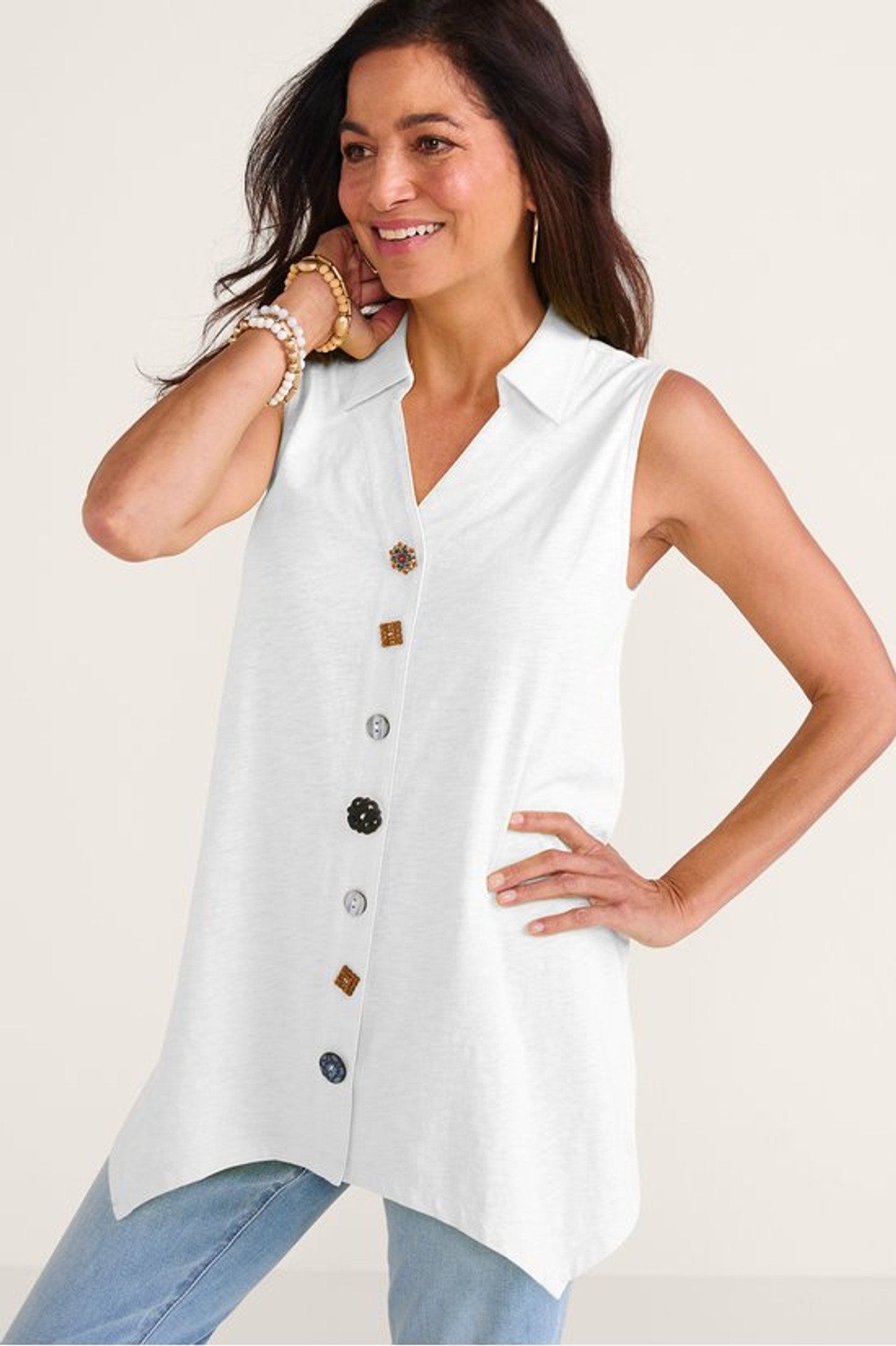 Danielle Button Sleeveless Tunic - Soft Surroundings Outlet