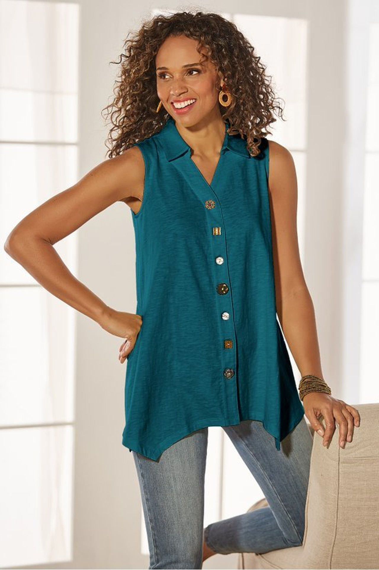 Danielle Button Sleeveless Tunic - Soft Surroundings Outlet