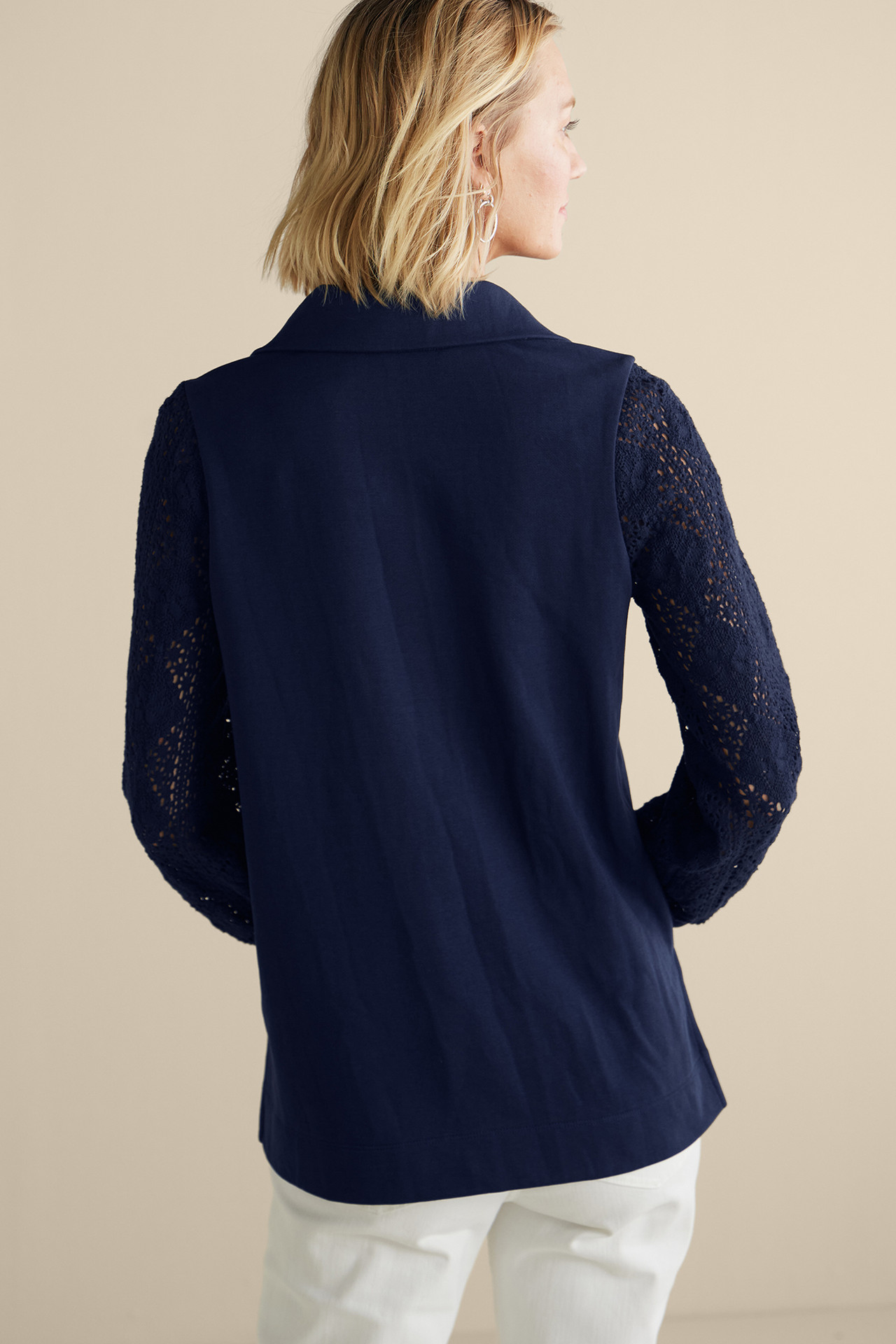 Crochet Sleeve French Terry Tunic - Soft Surroundings Outlet