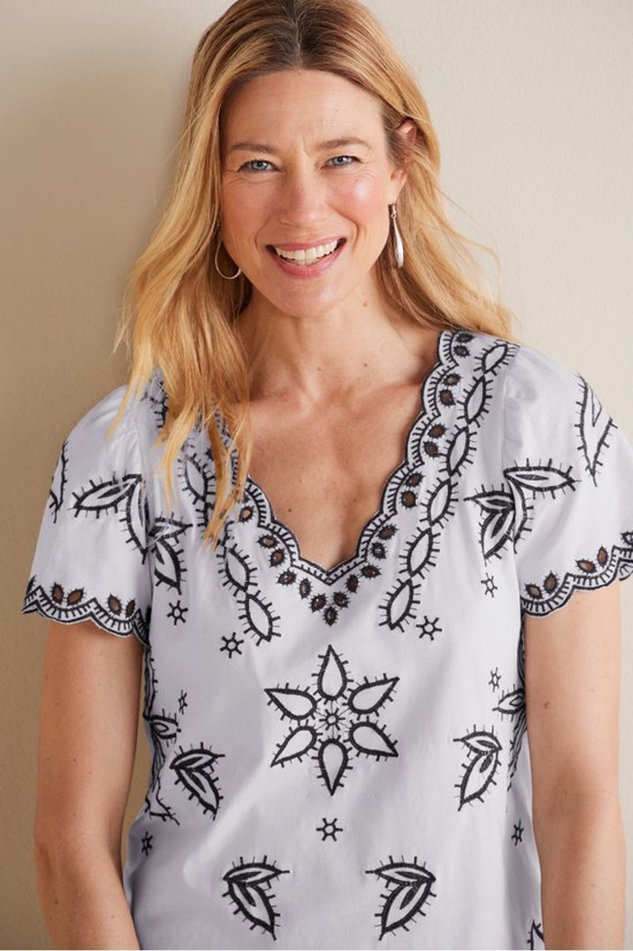 Teres Embroidered Tee - Soft Surroundings Outlet