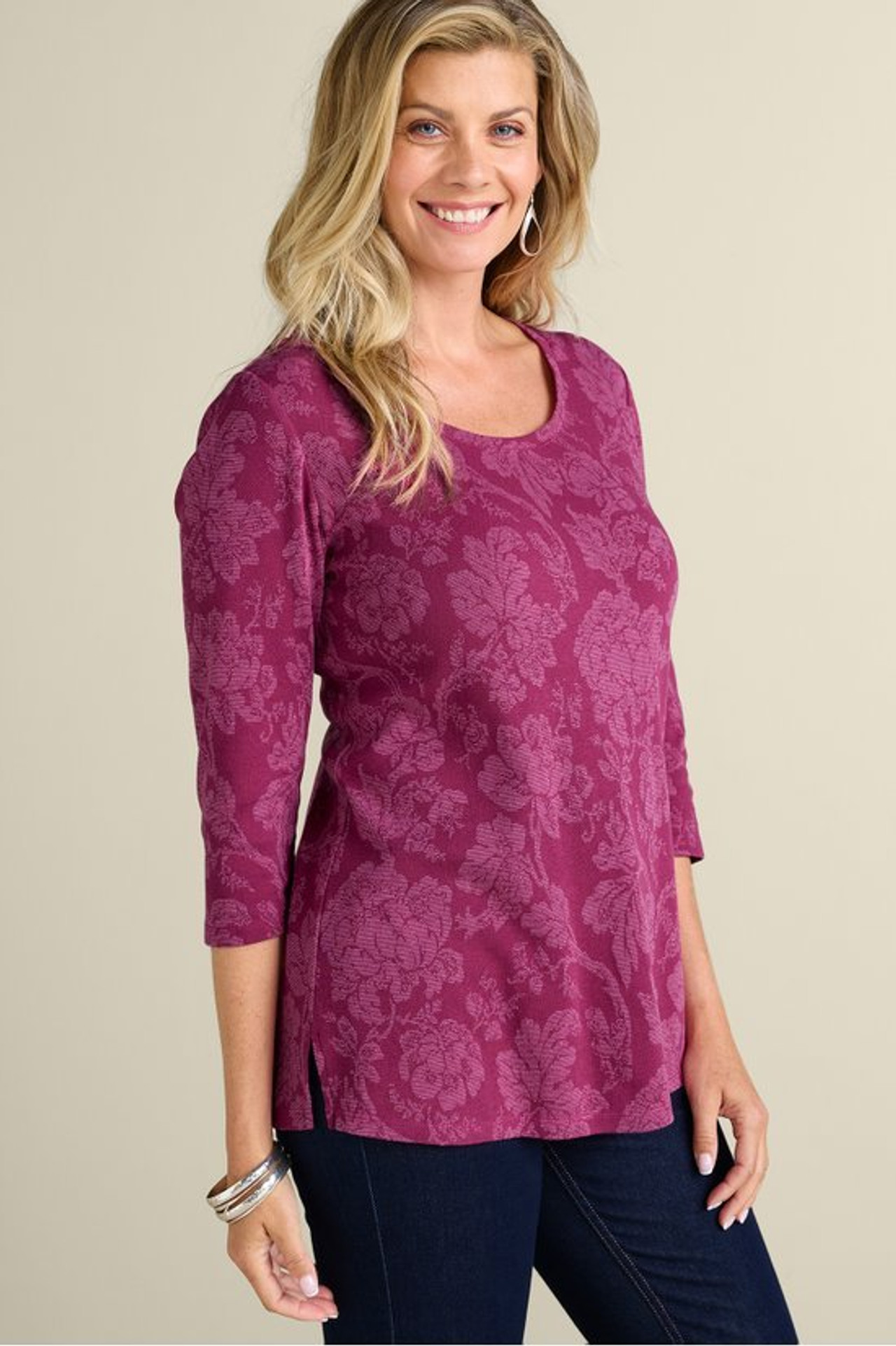 Clarette Jacquard 3/4 Sleeve Tunic - Soft Surroundings Outlet