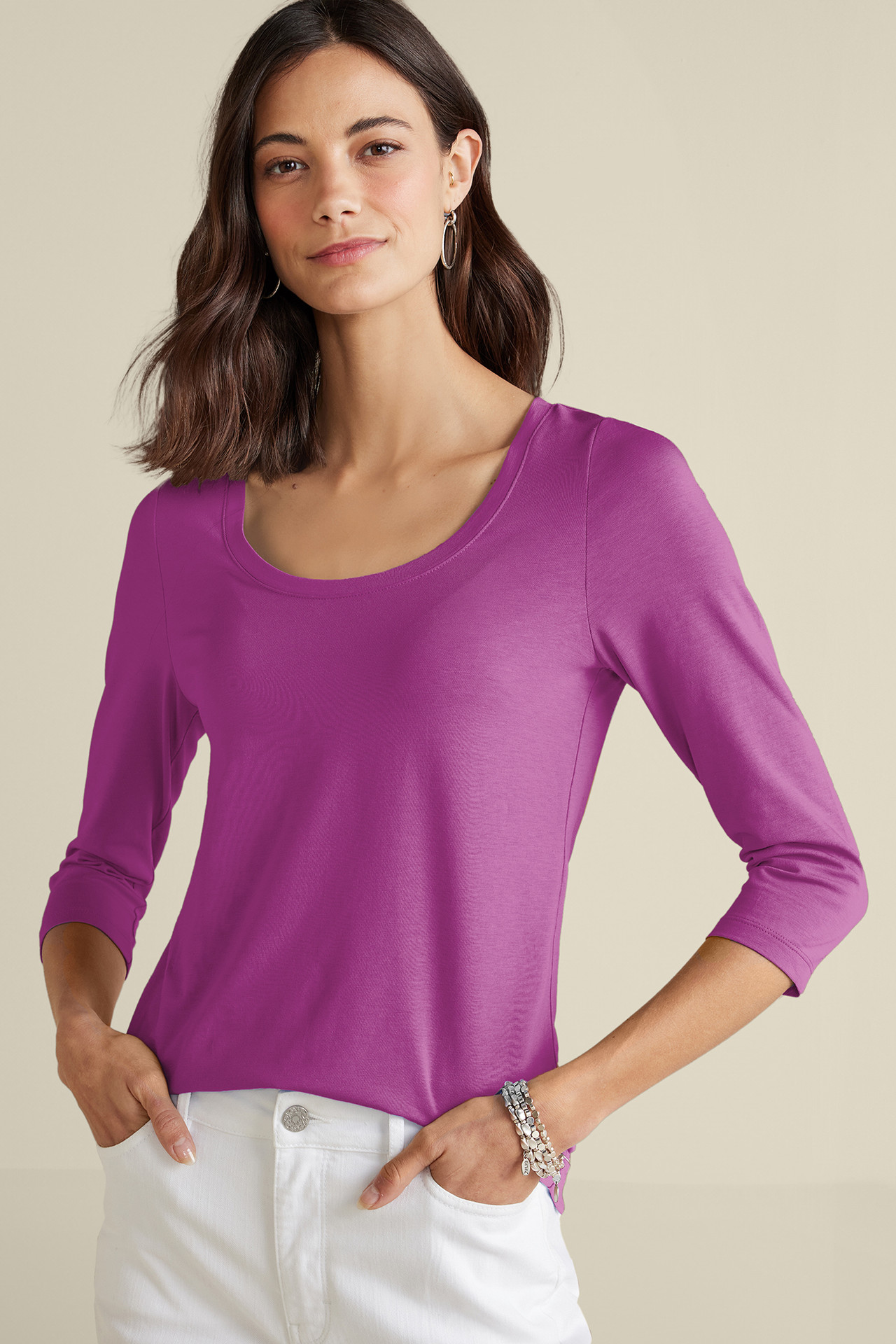 SoftEssential™ Supima® 3/4 Sleeve Tee I - Soft Surroundings Outlet