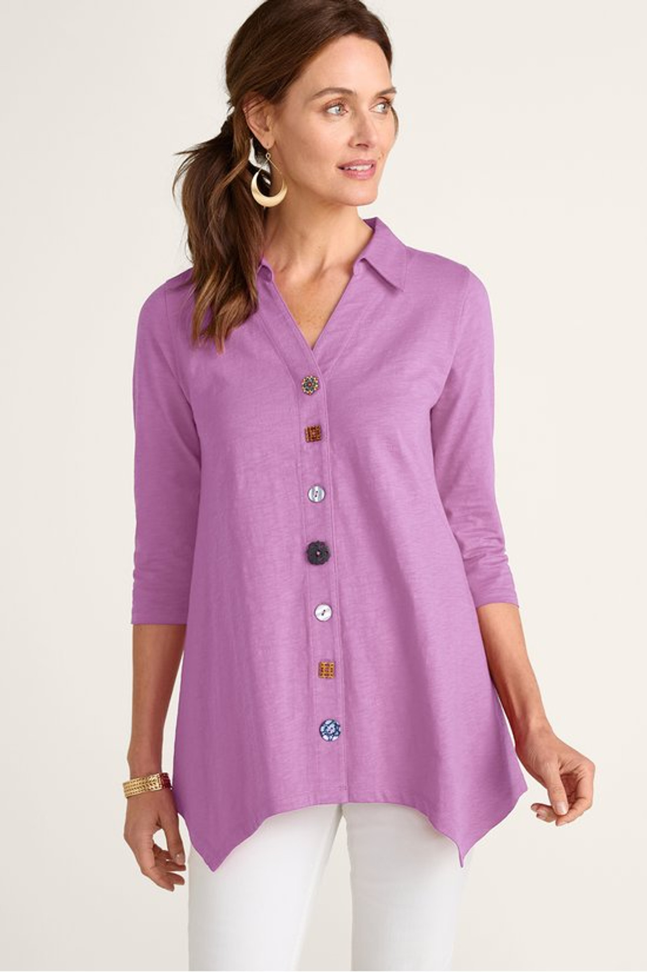 Danielle Button 3/4 Sleeve Tunic - Soft Surroundings Outlet