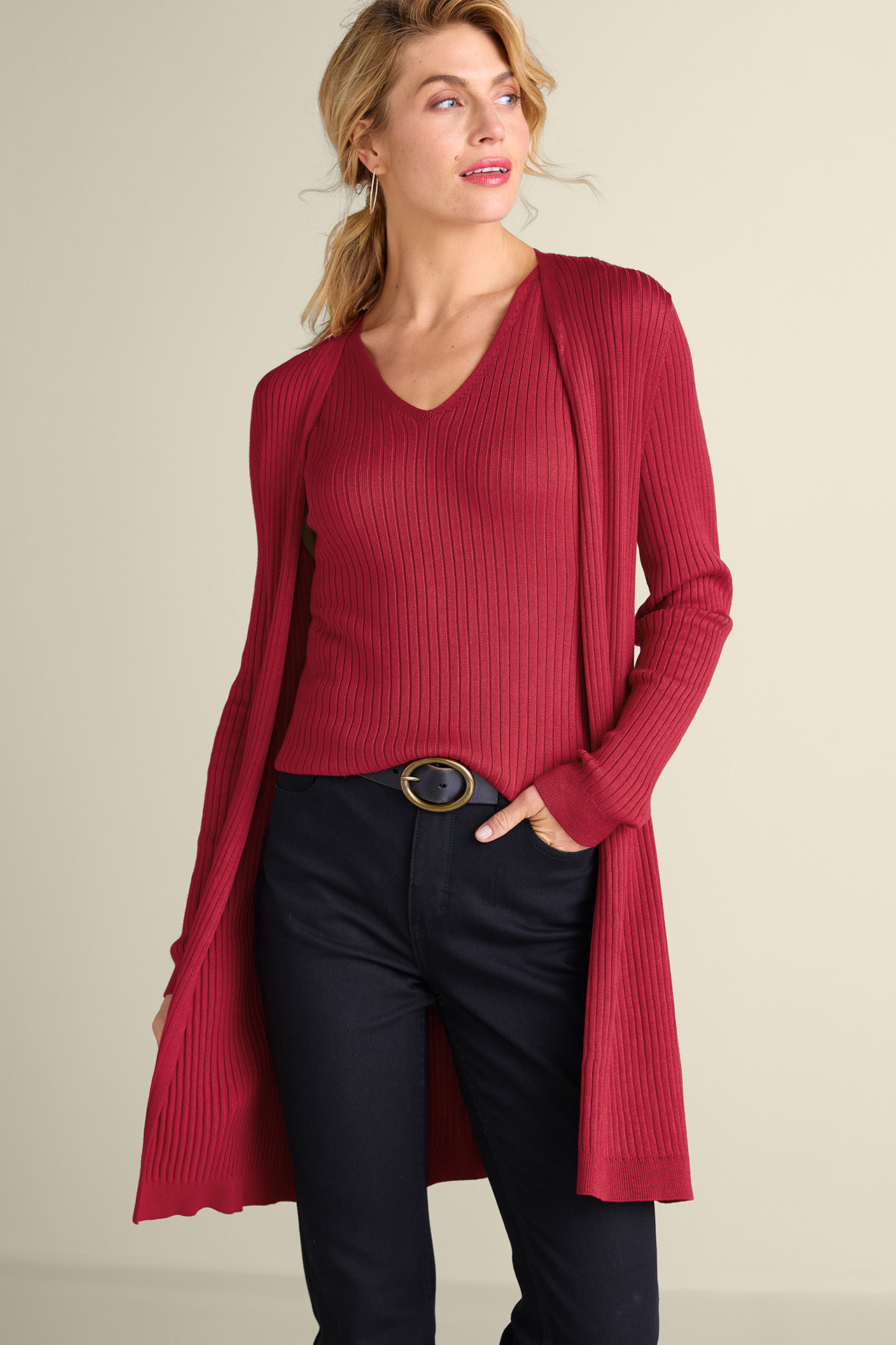 SoftEssential™ Ribbed Long Cardi - Soft Surroundings Outlet