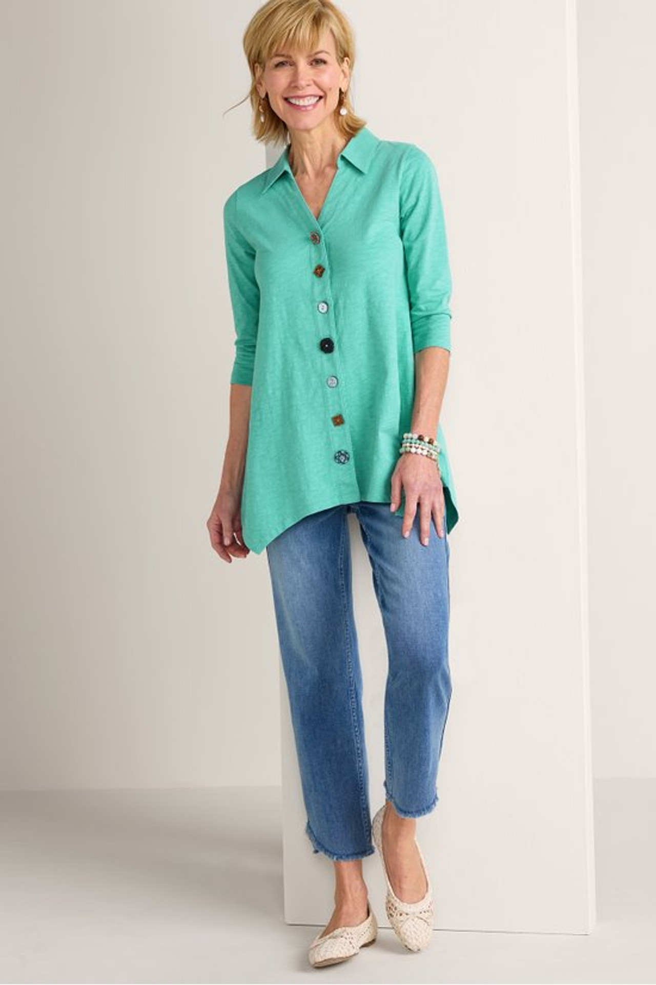 Danielle Button 3/4 Sleeve Tunic - Soft Surroundings Outlet