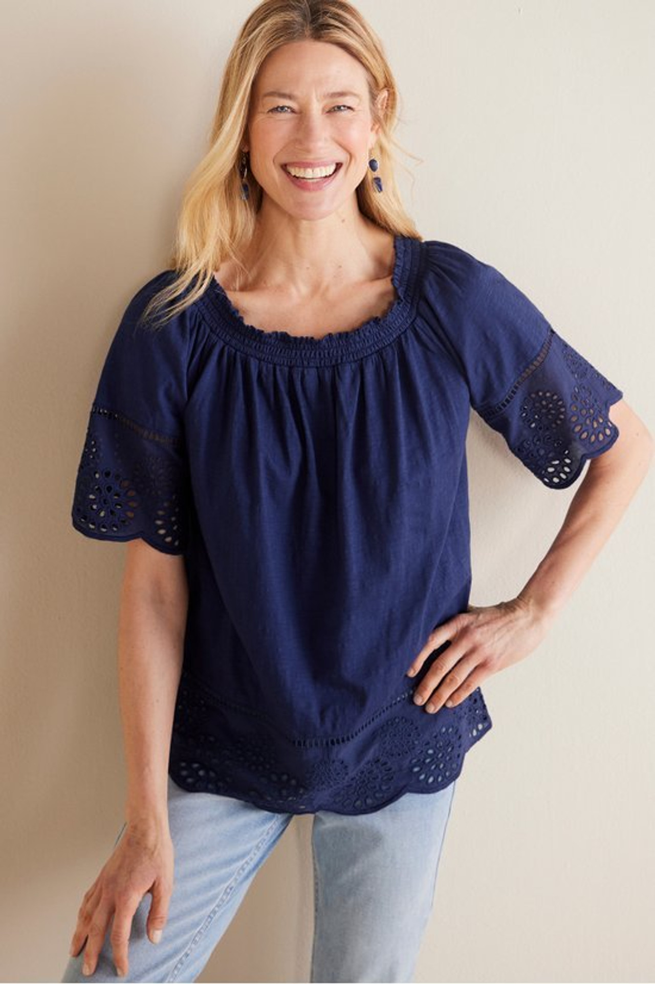 Rahma Eyelet Trimmed Tee - Soft Surroundings Outlet