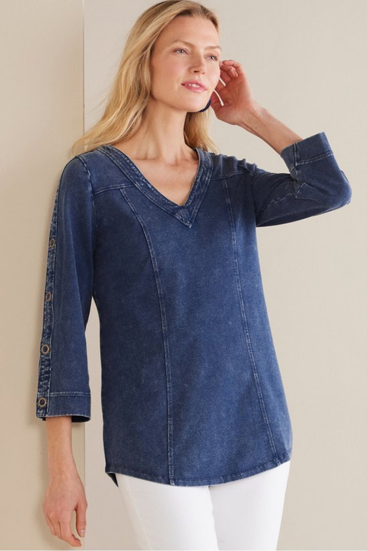 Wilma Washed Knit Denim Tunic - Soft Surroundings Outlet