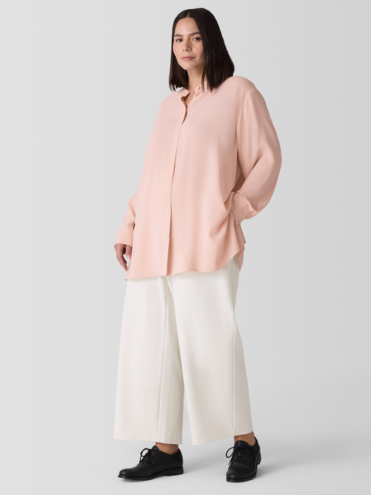 Silk Georgette Crepe Band Collar Shirt - Eileen Fisher Outlet