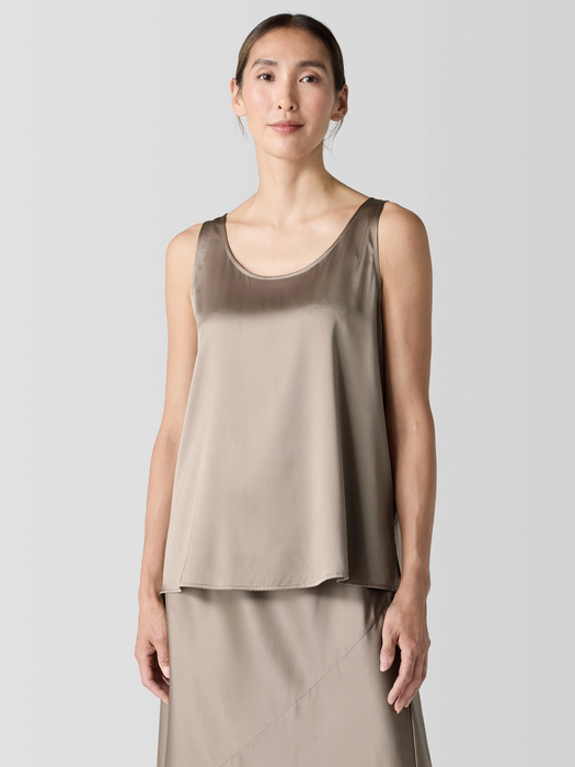 Stretch Silk Charmeuse Scoop Neck Tank - Eileen Fisher Outlet