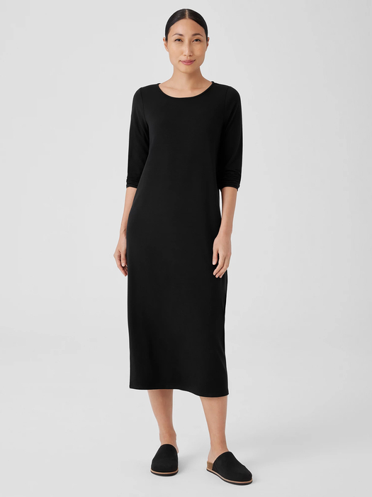 Stretch Jersey Knit Jewel Neck Dress - Eileen Fisher Outlet