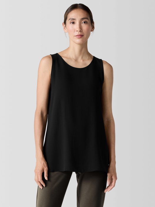Silk Georgette CrepeBallet Neck Long Tank - Eileen Fisher Outlet