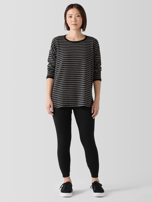 Striped Cozy Brushed Terry Long Box-Top - Eileen Fisher Outlet