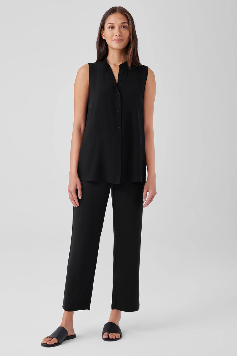 Silk Georgette Crepe Sleeveless Shirt - Eileen Fisher Outlet