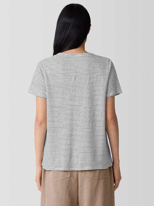 Striped Organic Linen Jersey Crew Neck Tee - Eileen Fisher Outlet