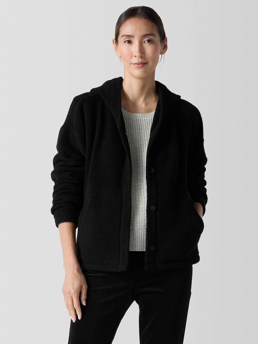 Cozy Recycled Wool Boucle Hooded Jacket - Eileen Fisher Outlet