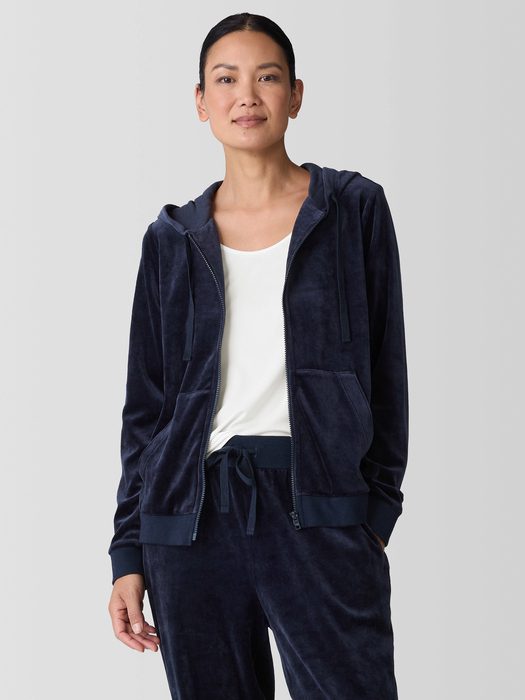 Cozy Velour Knit Hooded Jacket - Eileen Fisher Outlet