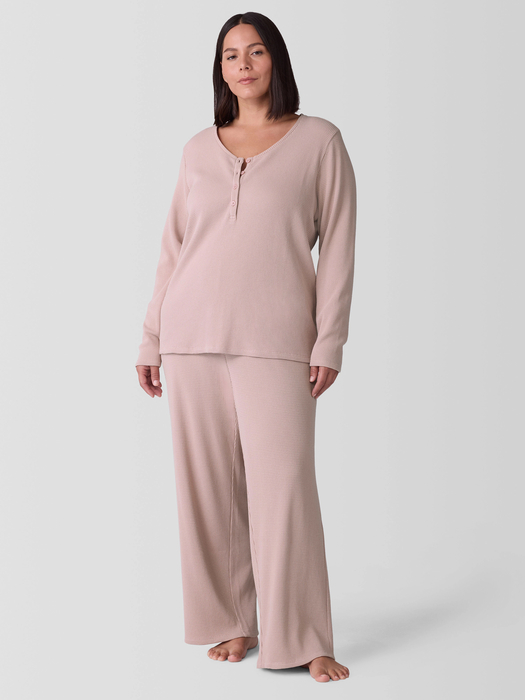 Cozy Organic Cotton Waffle Henley Sleep Top - Eileen Fisher Outlet