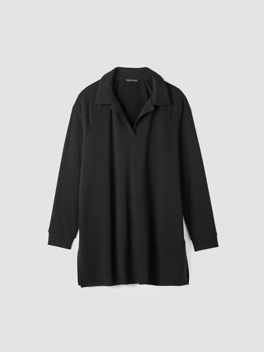 Cozy Brushed Terry Hug Henley Long Top - Eileen Fisher Outlet