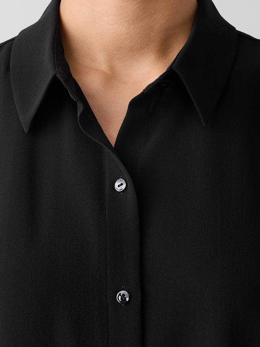 Silk Georgette Crepe Classic Collar Sleeveless Shirt - Eileen Fisher Outlet