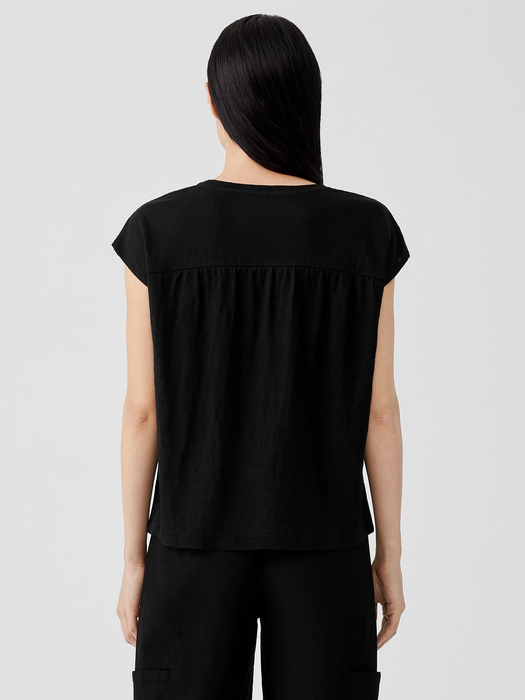 Organic Linen Jersey Shirred-Back Top - Eileen Fisher Outlet