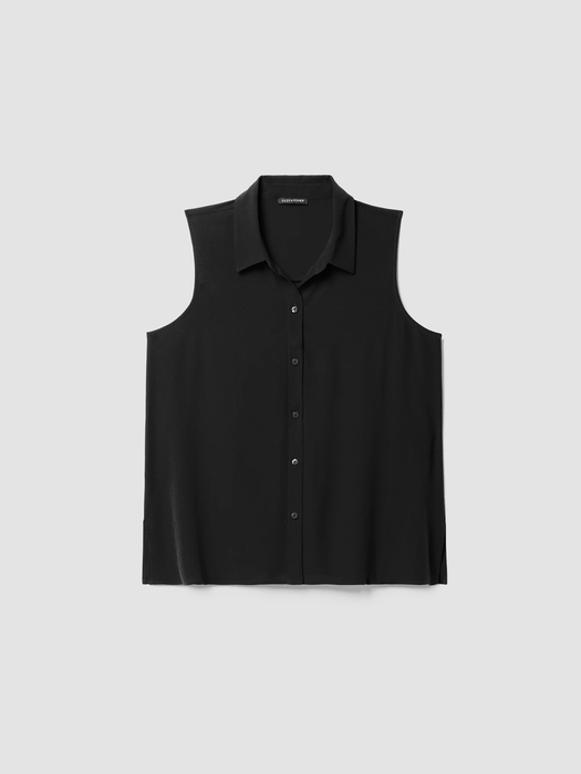 Silk Georgette Crepe Classic Collar Sleeveless Shirt - Eileen Fisher Outlet