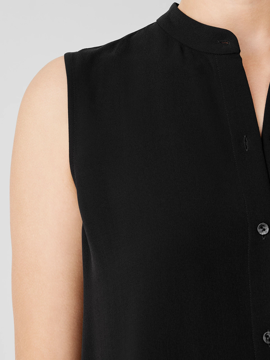 Silk Georgette Crepe Sleeveless Shirt - Eileen Fisher Outlet