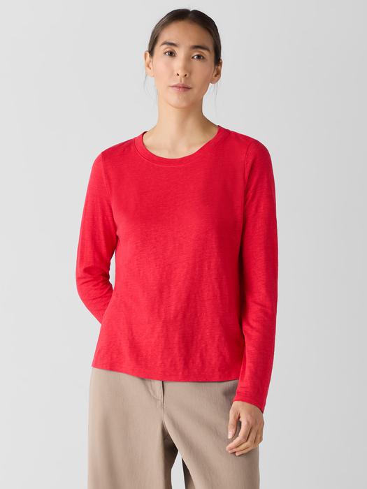 Organic Linen Jersey Long-Sleeve Tee - Eileen Fisher Outlet