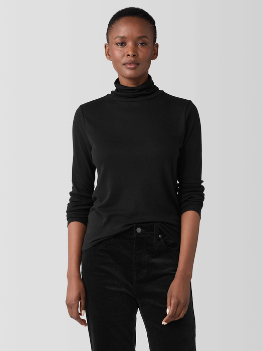Ribbed Pima Cotton Blend Turtleneck Top - Eileen Fisher Outlet