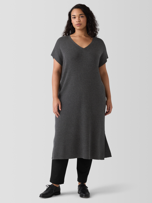 Merino Rib V-Neck Dress - Eileen Fisher Outlet