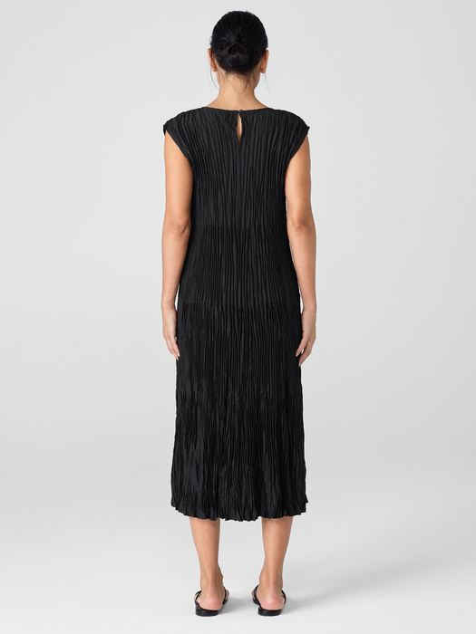 Crushed Silk Jewel NeckTiered Dress - Eileen Fisher Outlet