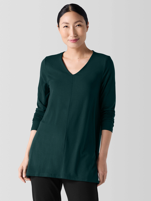 Fine Jersey V-Neck Long Top - Eileen Fisher Outlet