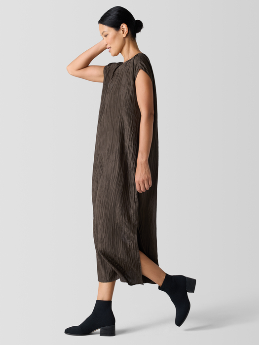 Textured Silk Jacquard Bateau Neck Dress - Eileen Fisher Outlet