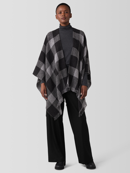 Reversible Wool Check Poncho - Eileen Fisher Outlet